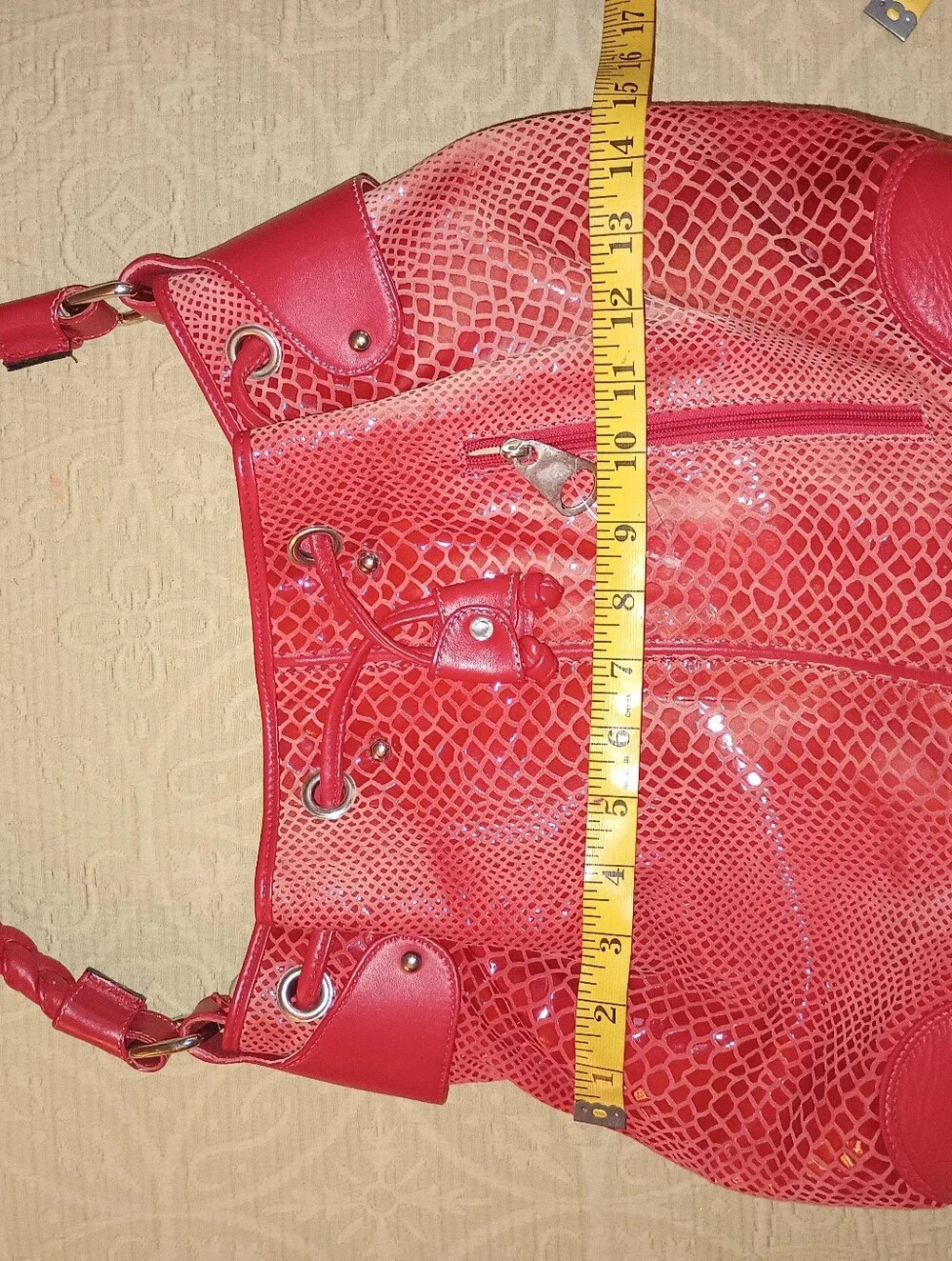 Red Snake-Texture Hobo Shoulder Bag